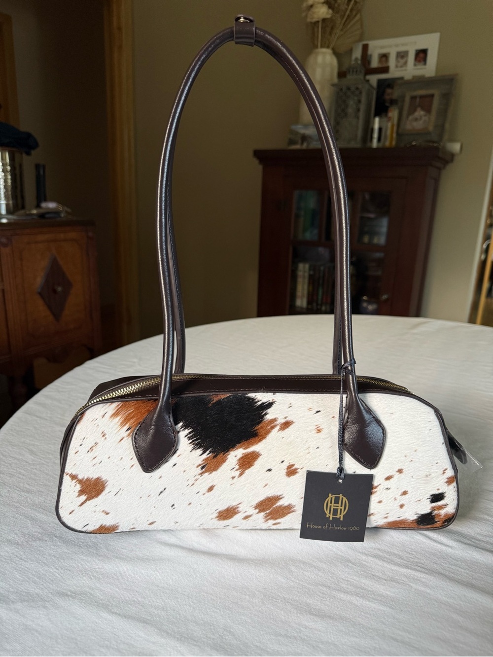 House of Harlow 1960 White, Brown & Black Cowhide Shoulder Bag